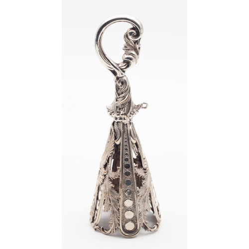 639 - Silver Table Bell Shaped Form Attractively Detailed Approximately 10cm High