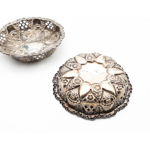 662 - Two Silver Shaped Form Bon Bon Dishes Pierced and Embossed Decoration