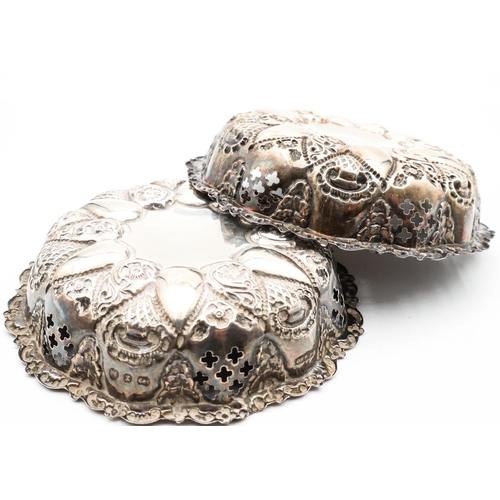 662 - Two Silver Shaped Form Bon Bon Dishes Pierced and Embossed Decoration