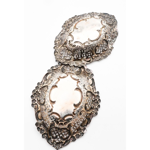 667 - Pair of Silver Shaped Form Embossed Decorated Bon Bon Dishes