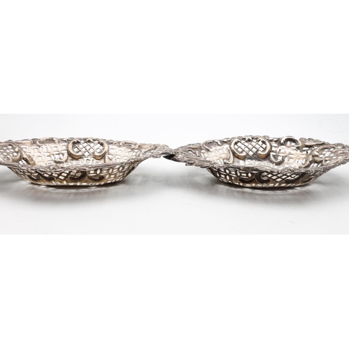 667 - Pair of Silver Shaped Form Embossed Decorated Bon Bon Dishes