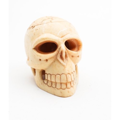 669 - Carved Momentii Morai Skull Finely Detailed Approximately 3cm Wide