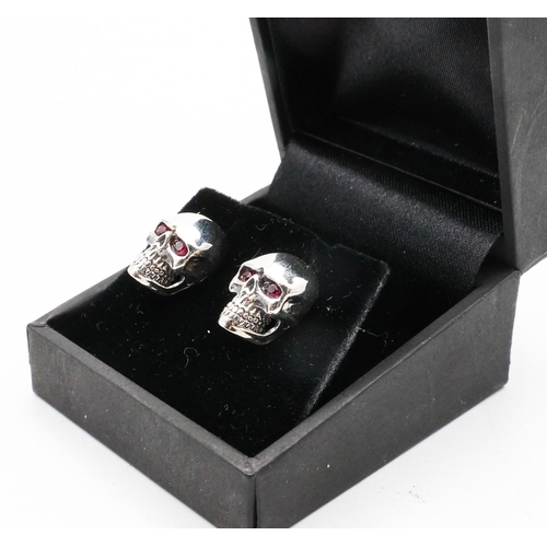 670 - Pair of Silver Skull and Gemset Stud Earrings Hallmarked 925 Silver