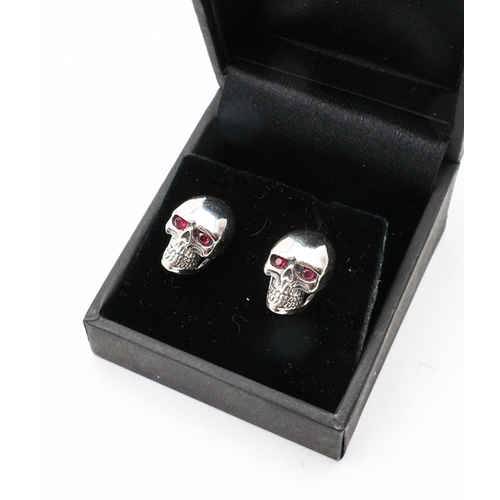 670 - Pair of Silver Skull and Gemset Stud Earrings Hallmarked 925 Silver