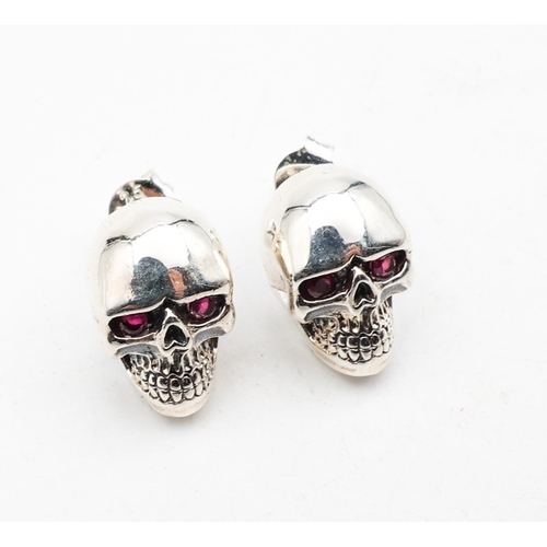 670 - Pair of Silver Skull and Gemset Stud Earrings Hallmarked 925 Silver