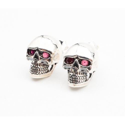 670 - Pair of Silver Skull and Gemset Stud Earrings Hallmarked 925 Silver