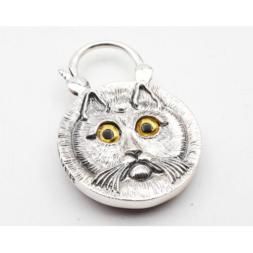 682 - Cat Motif Silver Hallmarked Pendant or Key Chain