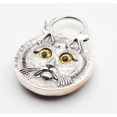 682 - Cat Motif Silver Hallmarked Pendant or Key Chain