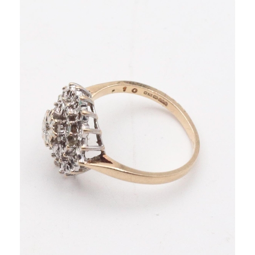 69 - Ladies Diamond Cluster Ring Mounted on 9 Carat Gold Band Hallmarked London Ring Size M and a Half