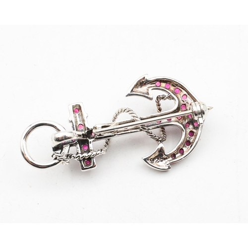 691 - Gemset Silver Mounted Anchor Motif Brooch with Additional Pendant Bale Fitting