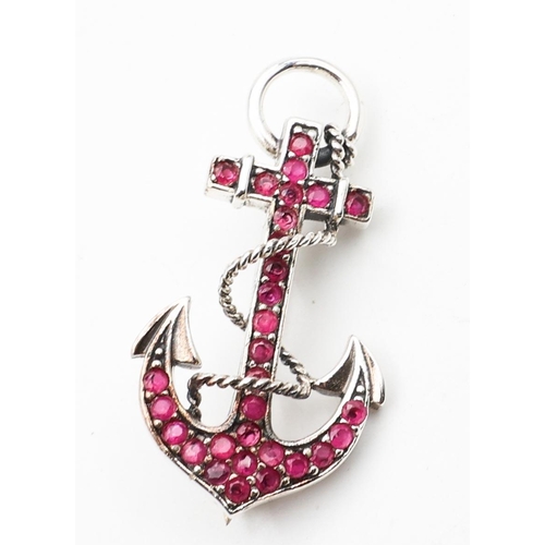 691 - Gemset Silver Mounted Anchor Motif Brooch with Additional Pendant Bale Fitting