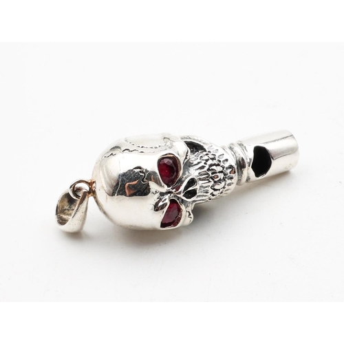 698 - Skull Motif Silver Whistle with Bale Gemset Eyes