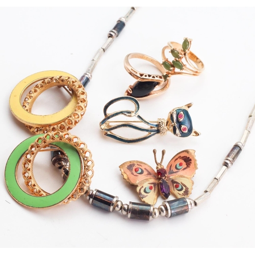 7 - Various Costume Brooches Necklace Rings and Cat Motif Brooch