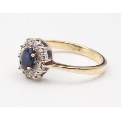 70 - 9 Carat Gold Sapphire and Diamond Cluster Ring Hallmarked London Ring Size O and a Half