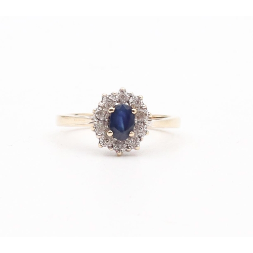 70 - 9 Carat Gold Sapphire and Diamond Cluster Ring Hallmarked London Ring Size O and a Half