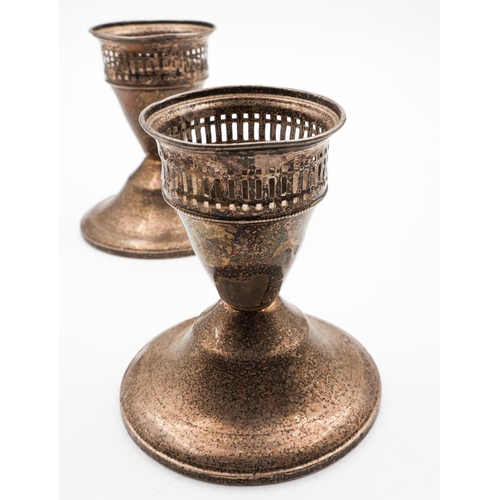 703 - Pair of Silver Candle Rests Pedestal Form