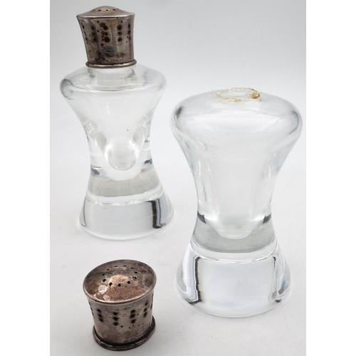 707 - Pair of Silver Topped Crystal Salts Shaped Form Each Approximately 3 Inches High