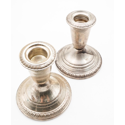 714 - Pair of Pedestal Form Silver Candle Rests Gadrooned Edge Decoration to Base