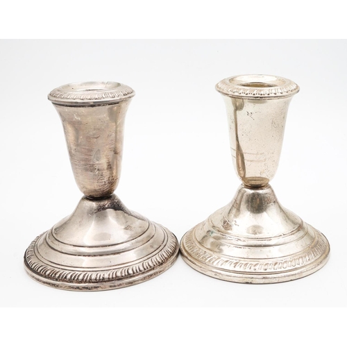 714 - Pair of Pedestal Form Silver Candle Rests Gadrooned Edge Decoration to Base