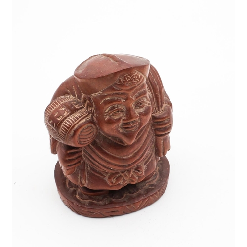 719 - Carved Netsuke Figure Gentleman with Robe and Hat Approximately 3cm High