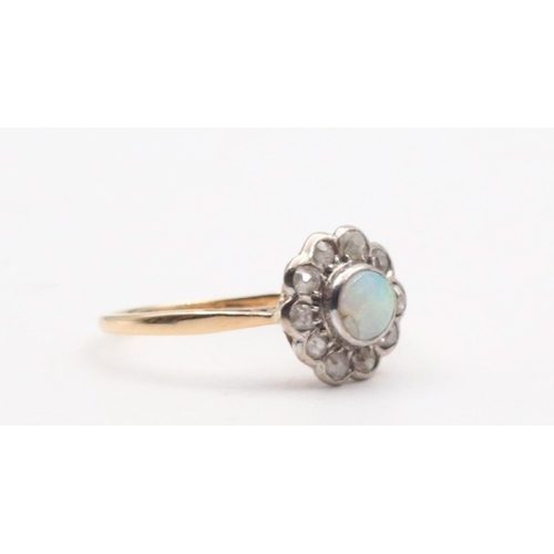 72 - Early Twentieth Century 18 Carat Gold Opal and Old Cut Diamond Cluster Ring Approximately 0.4 Carat ... 