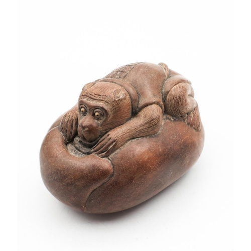 726 - Japanese Carved Netsuke Resting Monkey