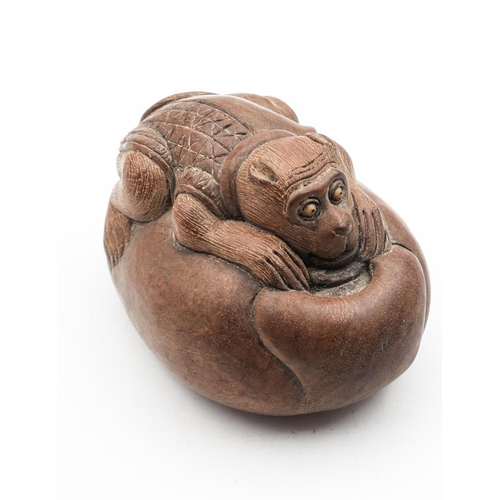 726 - Japanese Carved Netsuke Resting Monkey