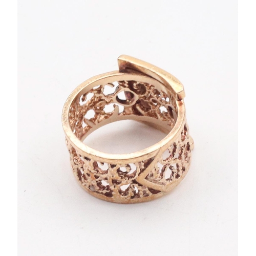 73 - 9 Carat Gold Openwork Buckle Ring Hallmarked London Ring Size H