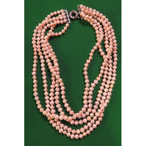 758 - Four Strand Pearl Necklace Attractively Detailed