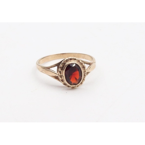 76 - Garnet Set 9 Carat Gold Ladies Ring Size Q