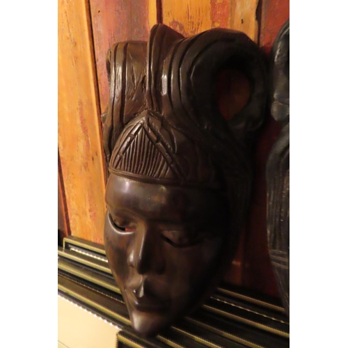 760 - Two Old African Carved Ebony Wall Masks Each Approximately 10 Inches High