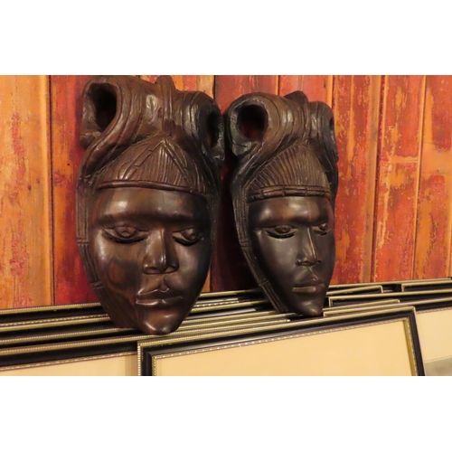 760 - Two Old African Carved Ebony Wall Masks Each Approximately 10 Inches High