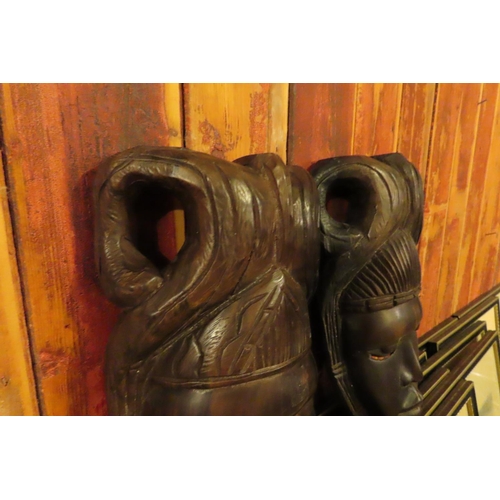 760 - Two Old African Carved Ebony Wall Masks Each Approximately 10 Inches High