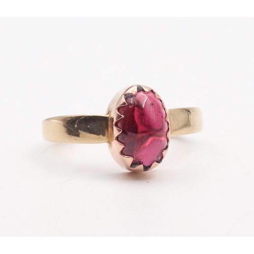 81 - Garnet Cabochon Single Stone Ladies Ring Mounted on 9 Carat Gold Band Garnet Weight 2 Carats Size M ... 