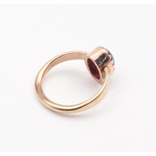 81 - Garnet Cabochon Single Stone Ladies Ring Mounted on 9 Carat Gold Band Garnet Weight 2 Carats Size M ... 