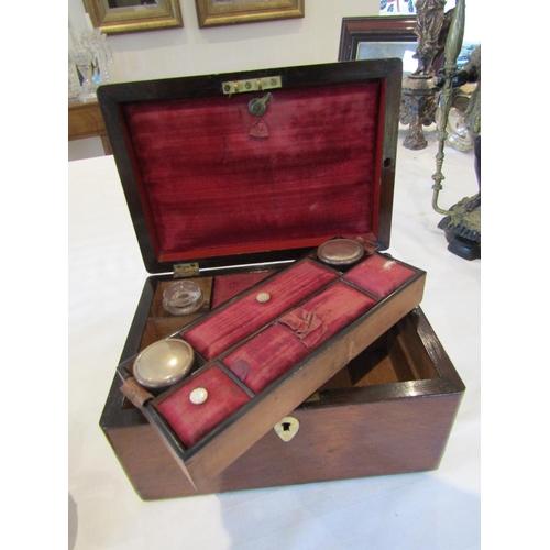 812 - Regency Rosewood Travelling Box with Fitted Interior Burgundy Silk Lined Approximately 11 Inches Wid... 