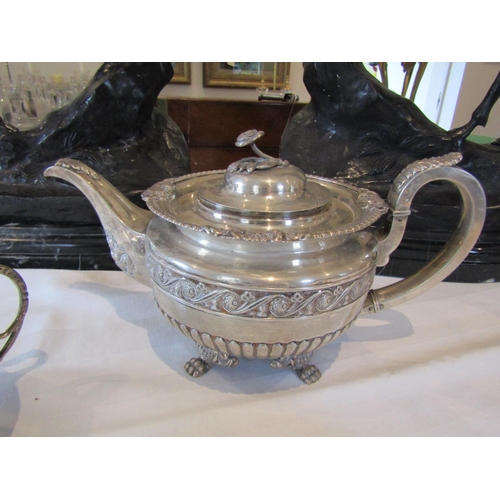 822 - Irish Silver Three Part Tea Service Hallmarked West Circa 1900 Attractively Detailed with Gadrooned ... 