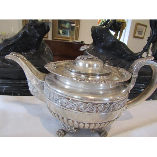 822 - Irish Silver Three Part Tea Service Hallmarked West Circa 1900 Attractively Detailed with Gadrooned ... 