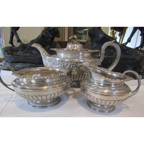 822 - Irish Silver Three Part Tea Service Hallmarked West Circa 1900 Attractively Detailed with Gadrooned ... 