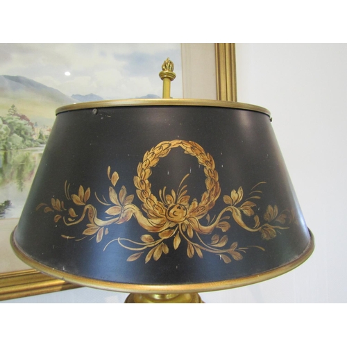 823 - Antique Empire Ormolu Mounted Marble Table Lamp with Toileware Decorated Metal Shade Gilt Detailed R... 