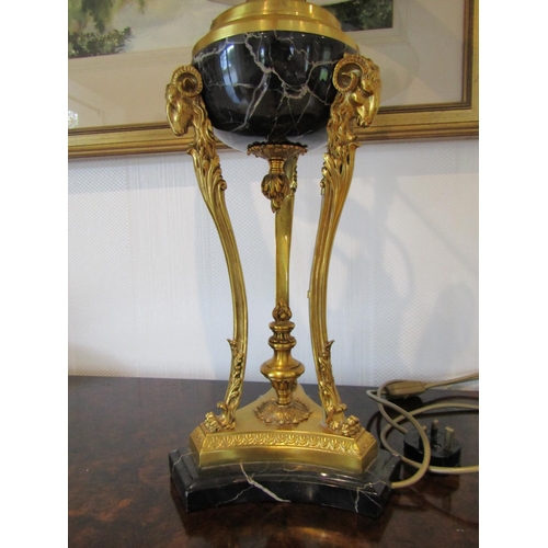 823 - Antique Empire Ormolu Mounted Marble Table Lamp with Toileware Decorated Metal Shade Gilt Detailed R... 