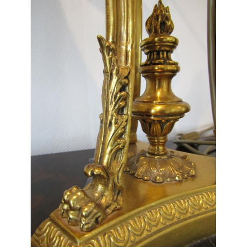 823 - Antique Empire Ormolu Mounted Marble Table Lamp with Toileware Decorated Metal Shade Gilt Detailed R... 