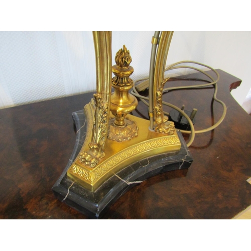 823 - Antique Empire Ormolu Mounted Marble Table Lamp with Toileware Decorated Metal Shade Gilt Detailed R... 