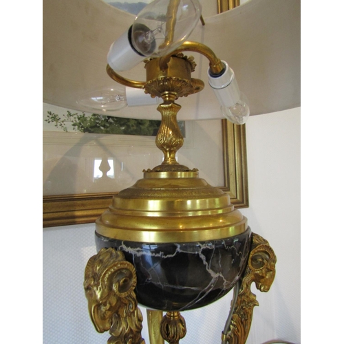 823 - Antique Empire Ormolu Mounted Marble Table Lamp with Toileware Decorated Metal Shade Gilt Detailed R... 