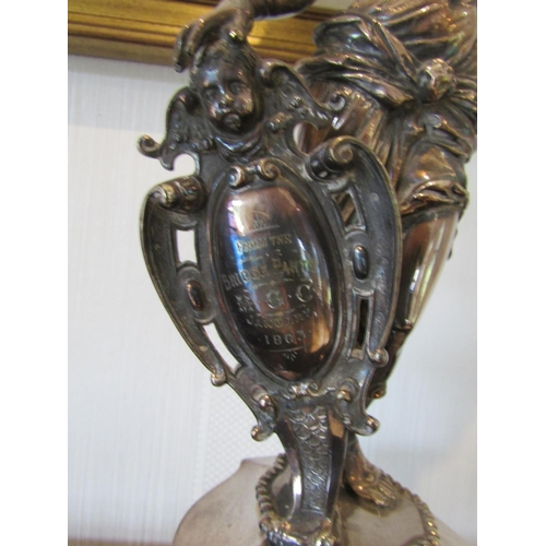 824 - Imposing Antique Oil Lamp Dated 1903 Figural Form Hibernia with Original Cut Crystal Well Shade Cart... 