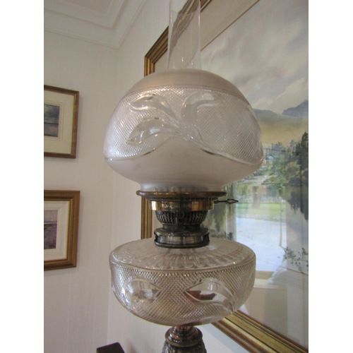 824 - Imposing Antique Oil Lamp Dated 1903 Figural Form Hibernia with Original Cut Crystal Well Shade Cart... 