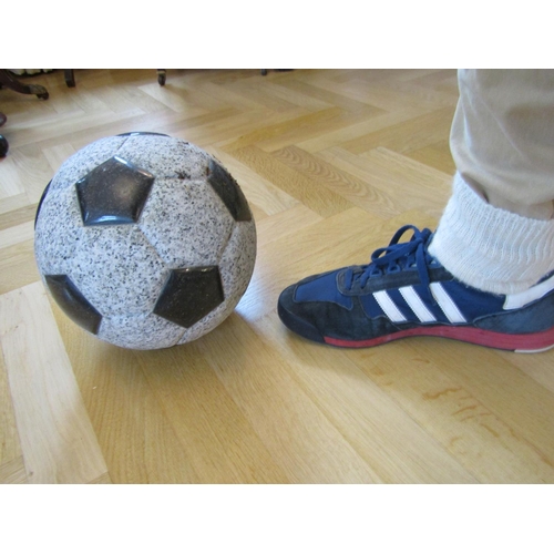 832 - Carved Granite Soccer Ball Life-Size with Polished Insets