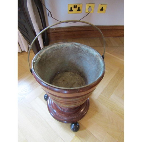 834 - George III Brassbound Oyster Bucket with Swing Carry Handle above Spherical Supports Approximately 1... 