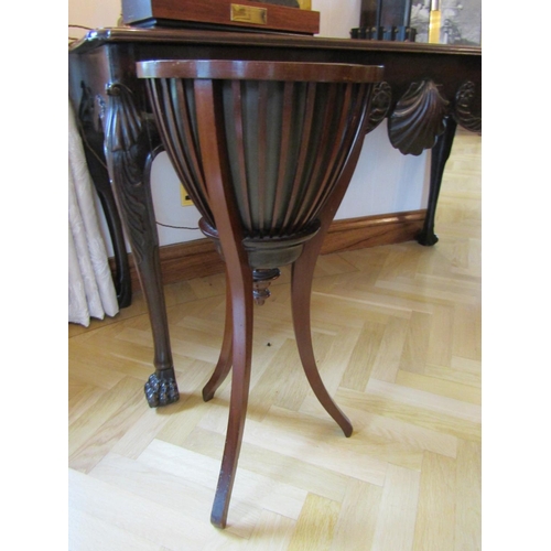 835 - Antique Mahogany Plant Stand with Open Form Frieze Decoration above Shaped Supports Approximately 30... 