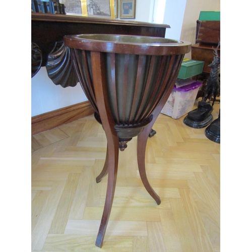 835 - Antique Mahogany Plant Stand with Open Form Frieze Decoration above Shaped Supports Approximately 30... 